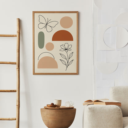 Minimalist Boho Wall Art – Butterfly, Flower & Shapes