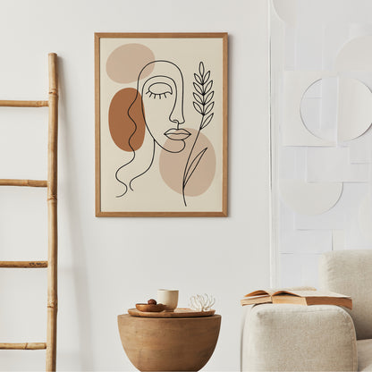 Neutral Boho Woman Face Line Art Print