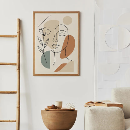 Line Art Woman Face with Geometric Shapes – Aesthetic Wall Print