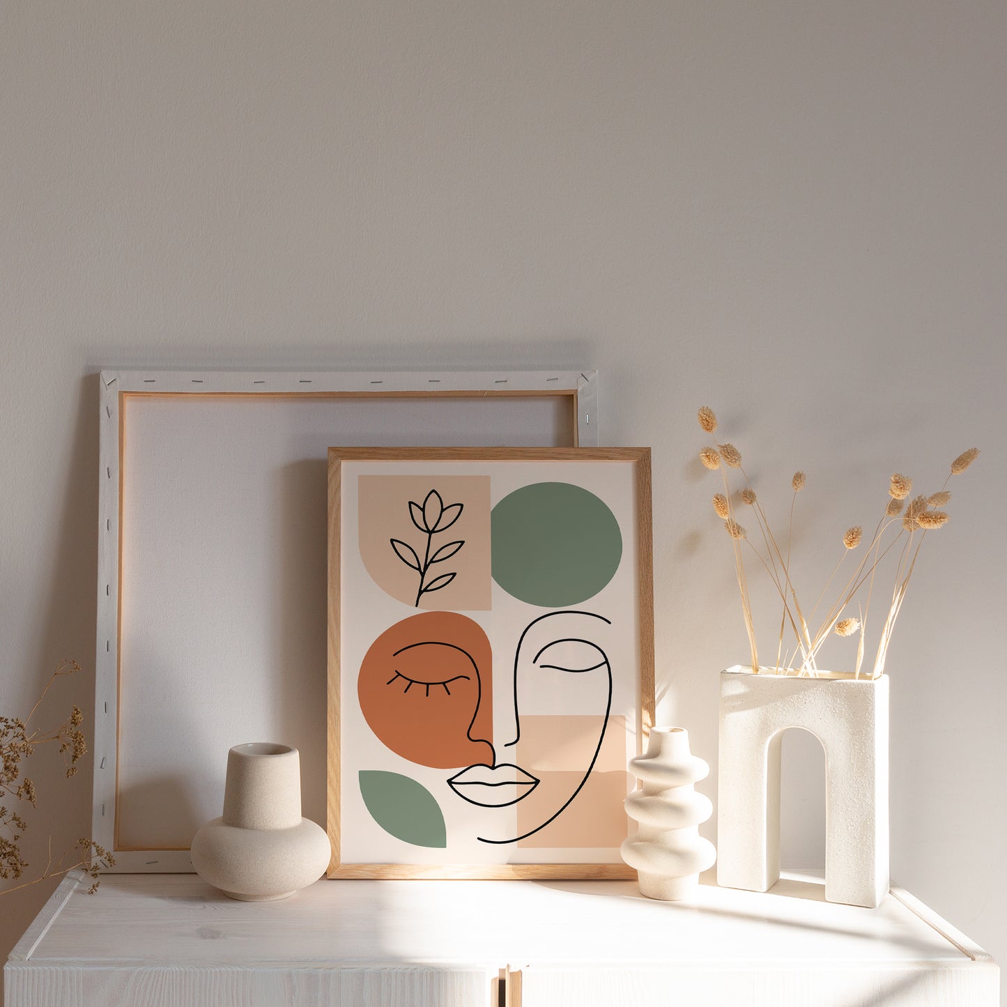 Boho Line Art – Woman & Geometric Forms