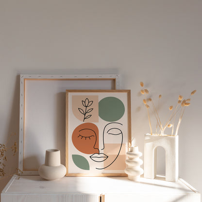 Boho Line Art – Woman & Geometric Forms