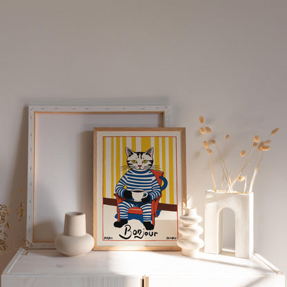 Bonjour Coffee Cat Wall Art Dining