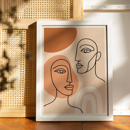 Modern Minimalist Abstract Line Art Faces Print