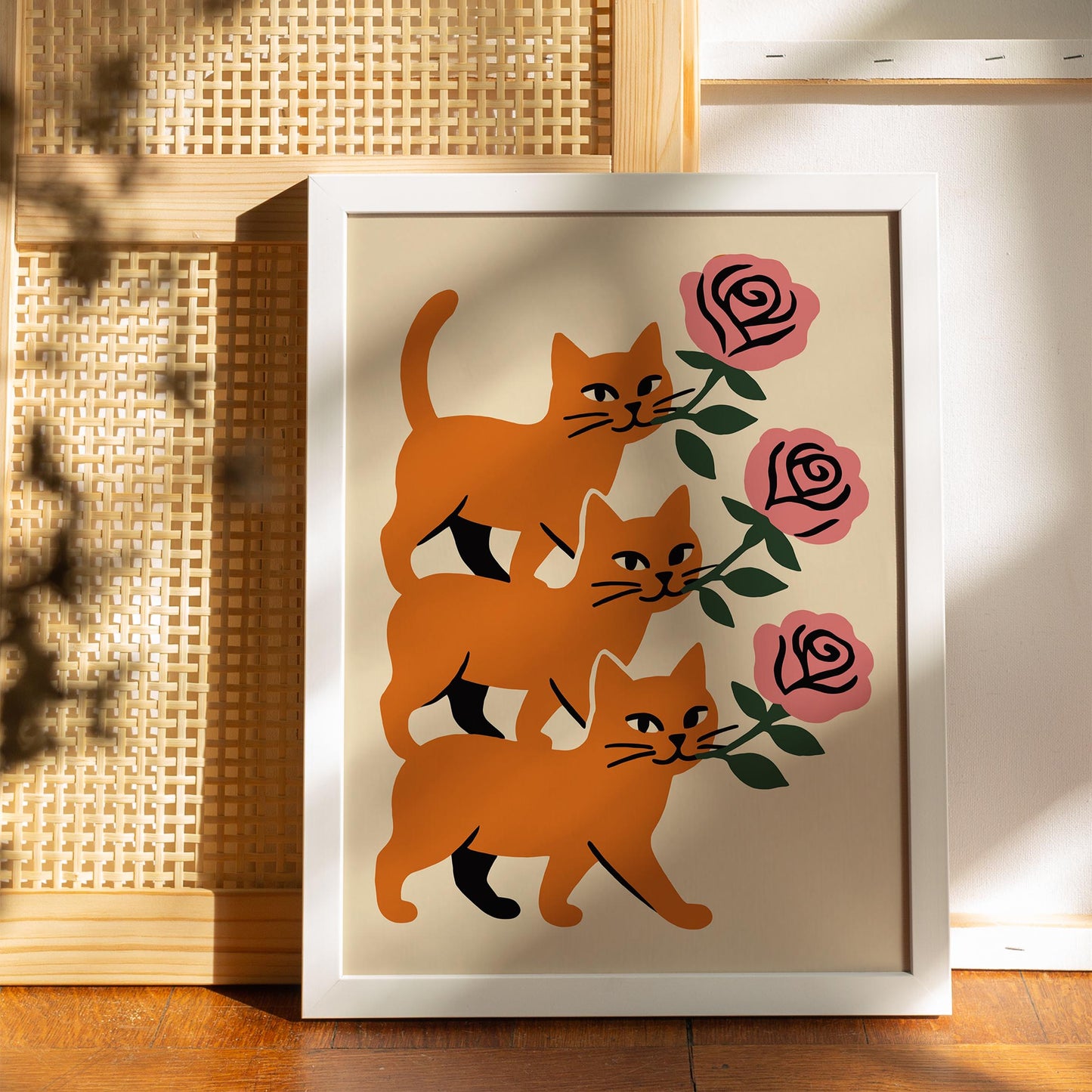 Cats and Roses Art Print