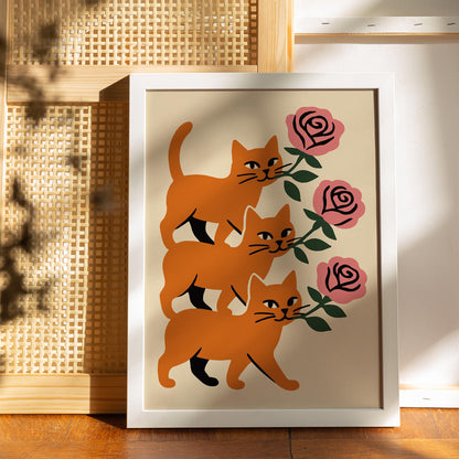 Cats and Roses Art Print