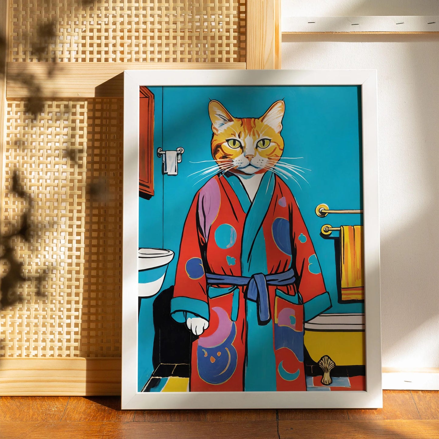 Cat in Bathrobe Pop Art Poster
