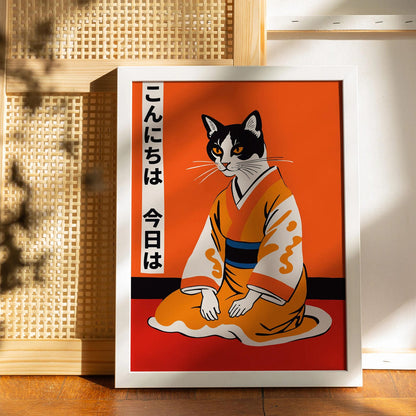 Japanese Kimono Cat Art Print
