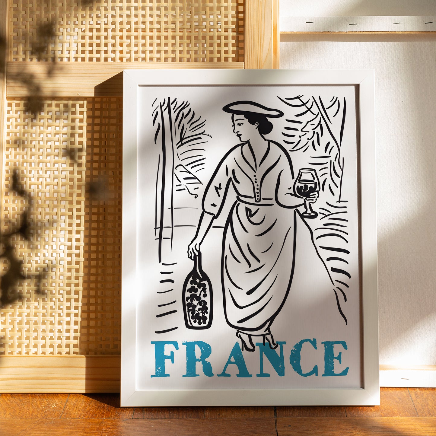 Retro France Travel Poster Line Art