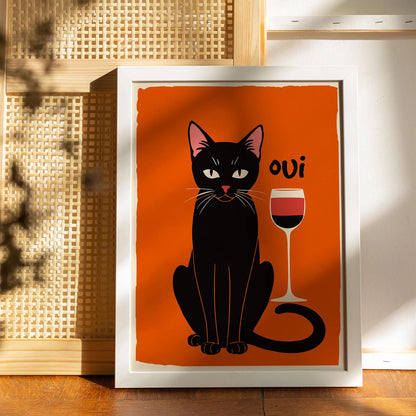 Oui French Wine Cat Poster