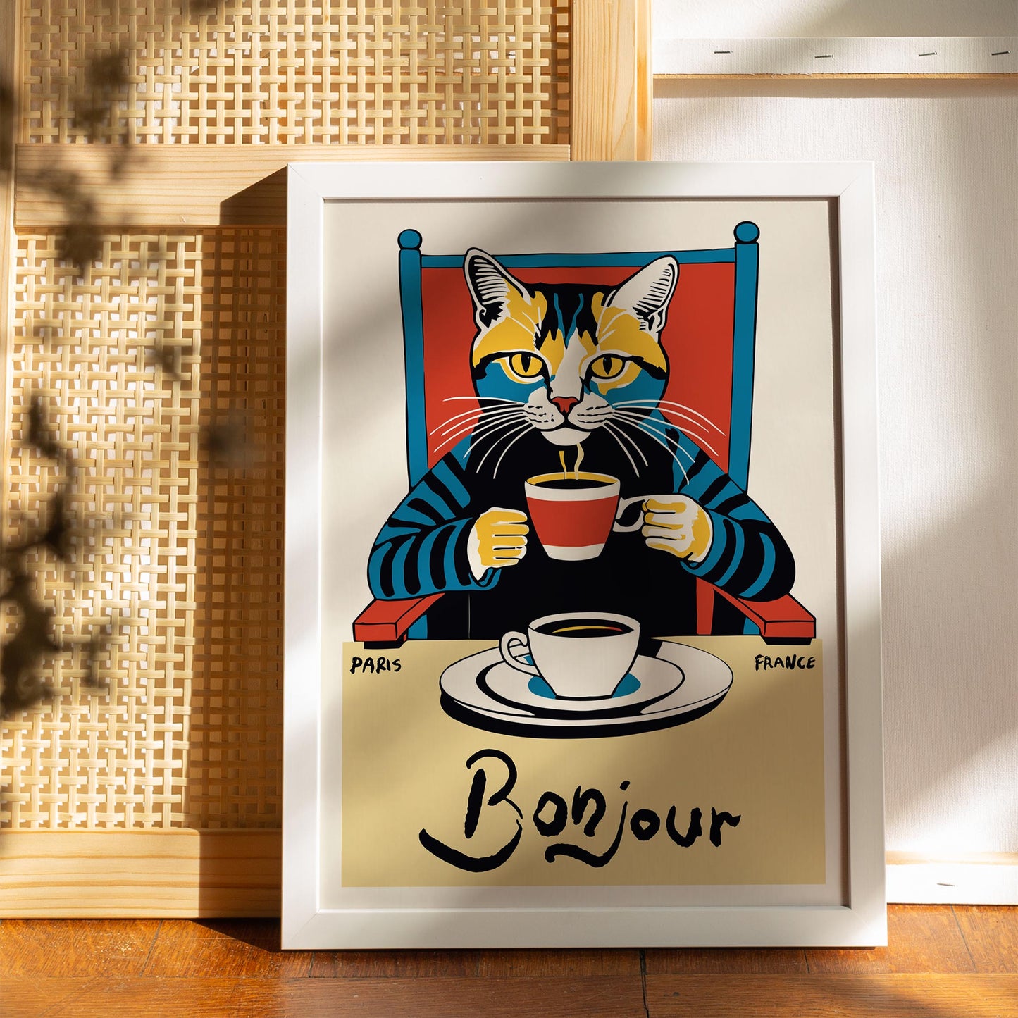Bonjour Cat Coffee Wall Art Kitchen