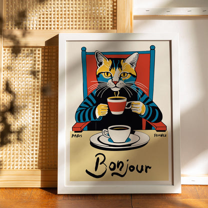 Bonjour Cat Coffee Wall Art Kitchen