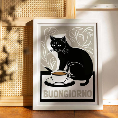 Buongiorno Cat Coffee Poster Print