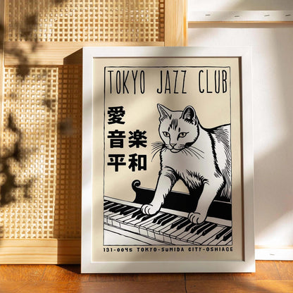 Tokyo Jazz Cat Piano Poster Print