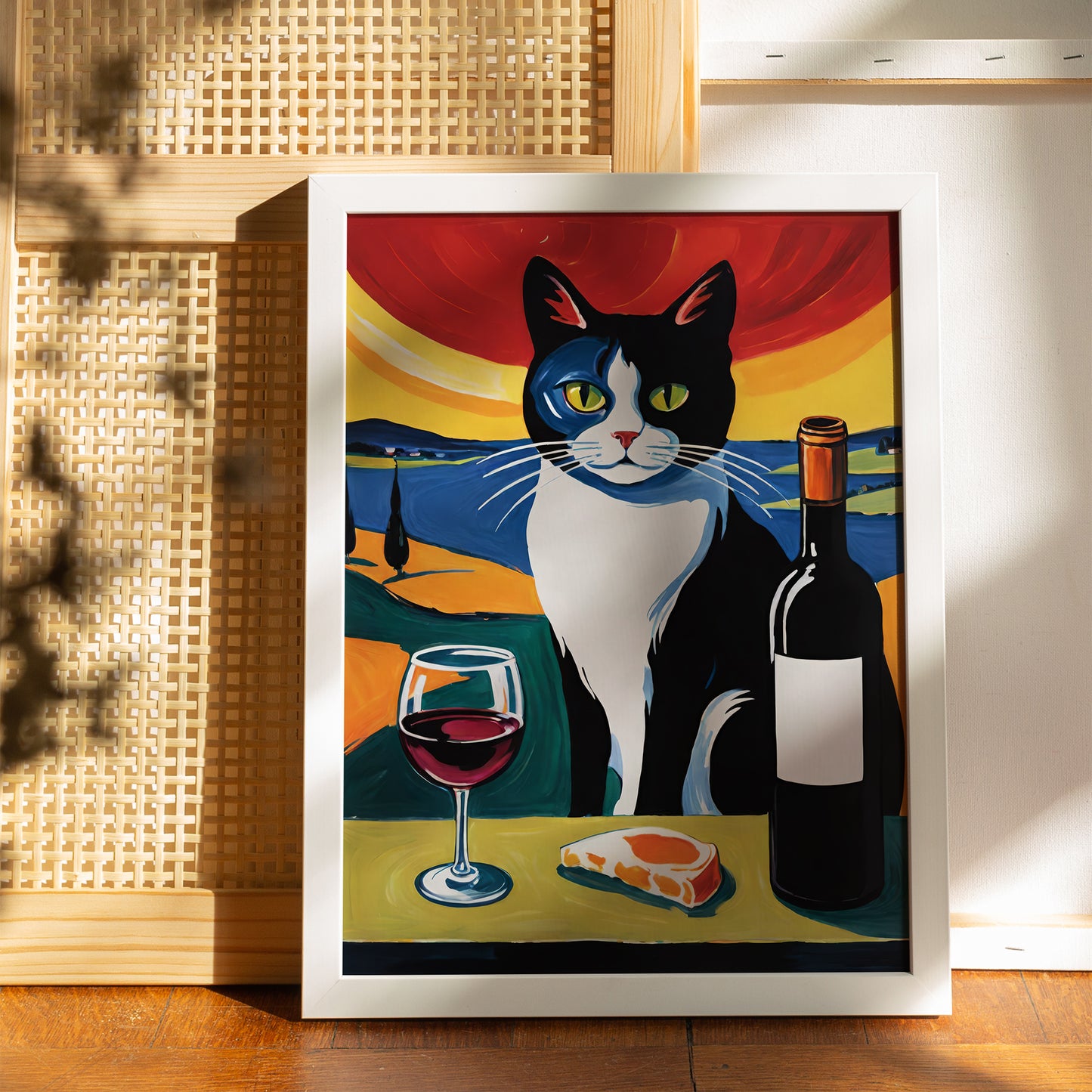 Cat and Wine Artistic Wall Art