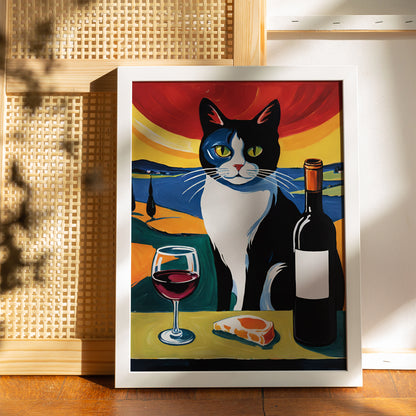 Cat and Wine Artistic Wall Art