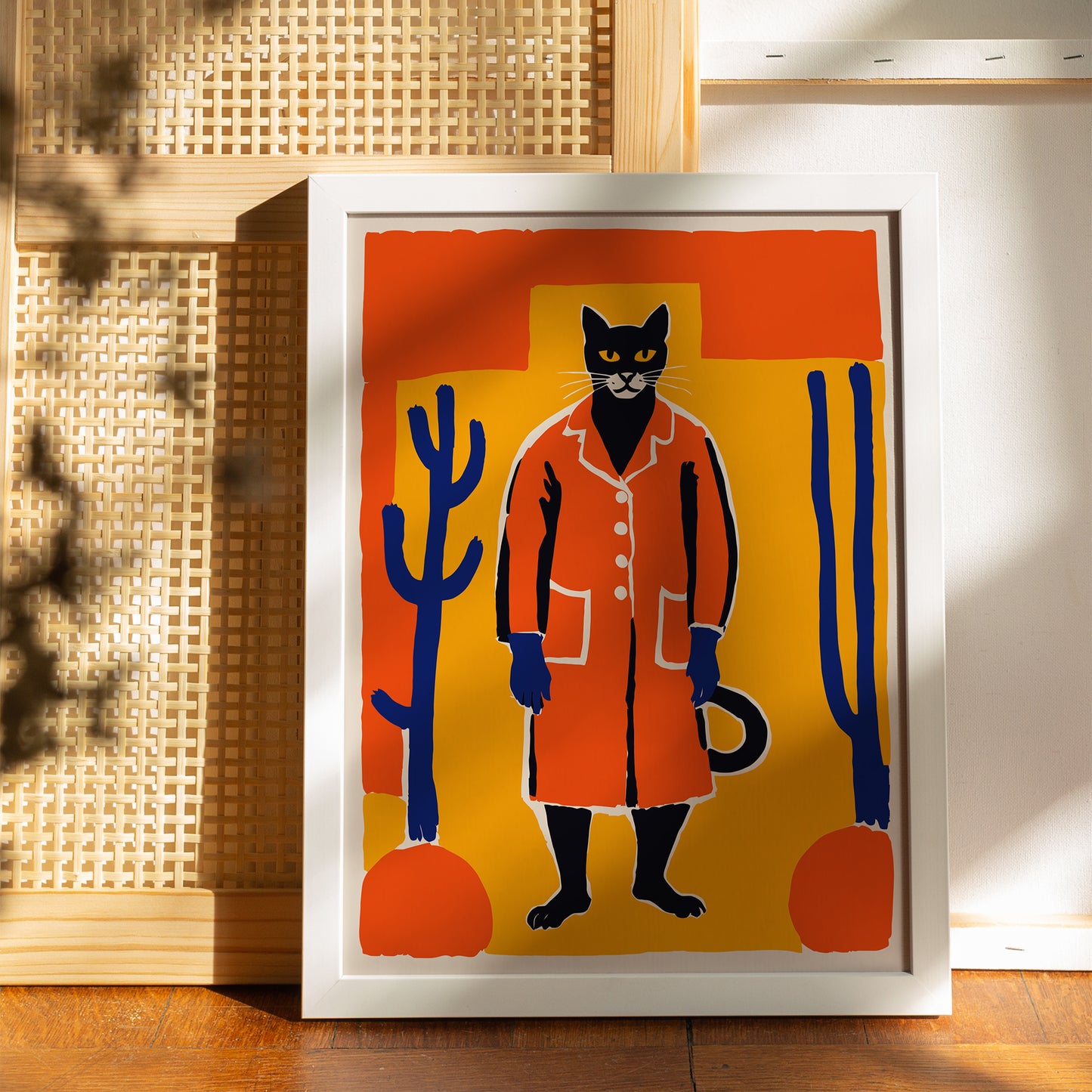 Folk Cat Farmer Wall Art Print