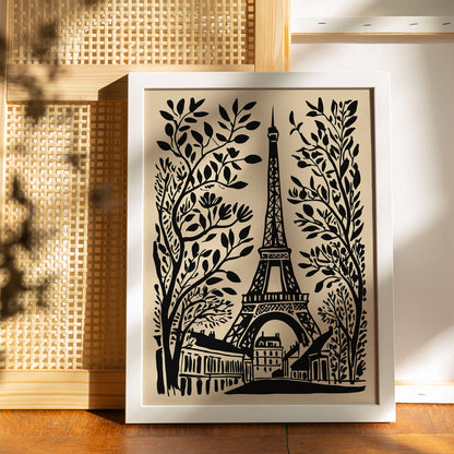 Black Ink Style Eiffel Tower Art Print