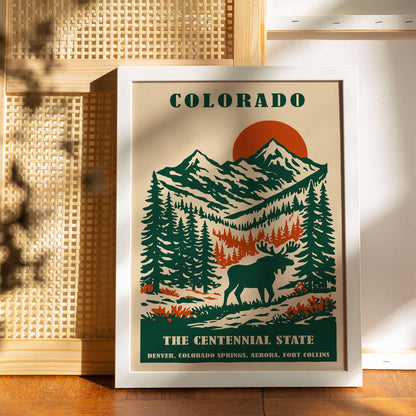 Colorado The Centennial State Travel Poster – Mountain Wall Art Print