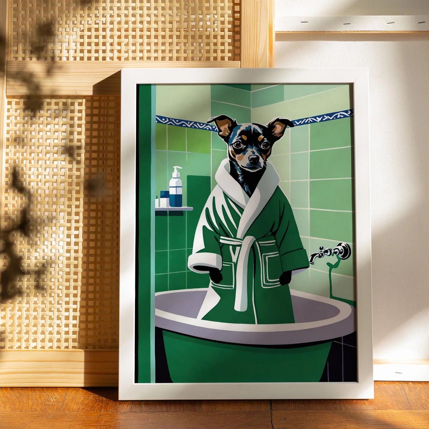 Cute Dog Bathroob Art Print