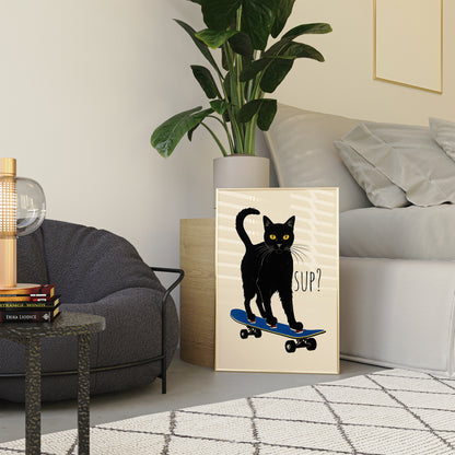 Skater Cat Quirky Poster