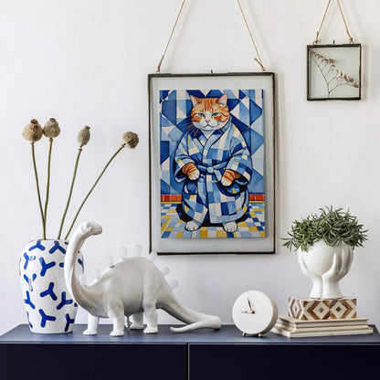 Cat in Bathrobe Art Print