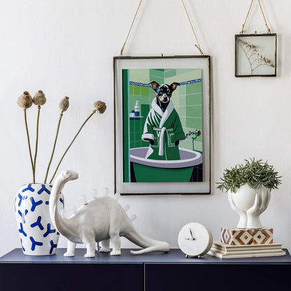Cute Dog Bathroob Art Print