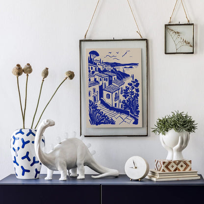Positano Cityscape Blue Poster