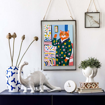 Floral Pajama Cat Wall Art Print