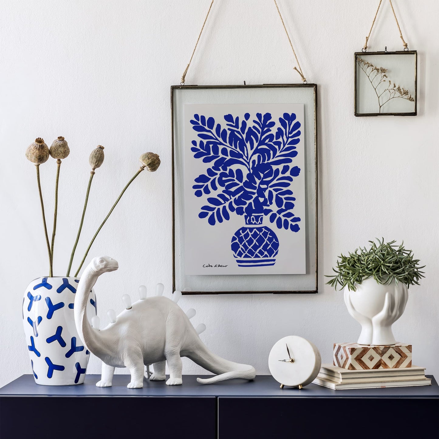 French Riviera Blue Floral Wall Art Print 2026