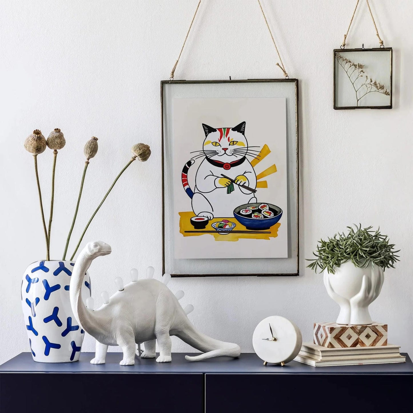 Cat Eating Sushi Japanese Print