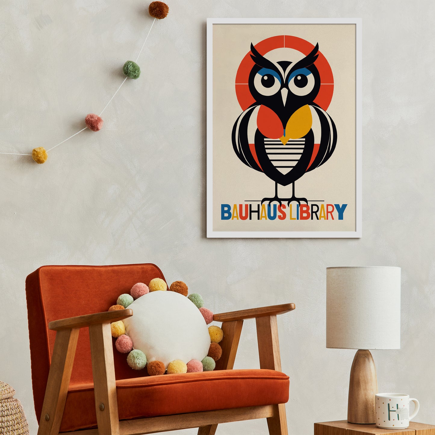 Bauhaus Library Geometric Owl Poster