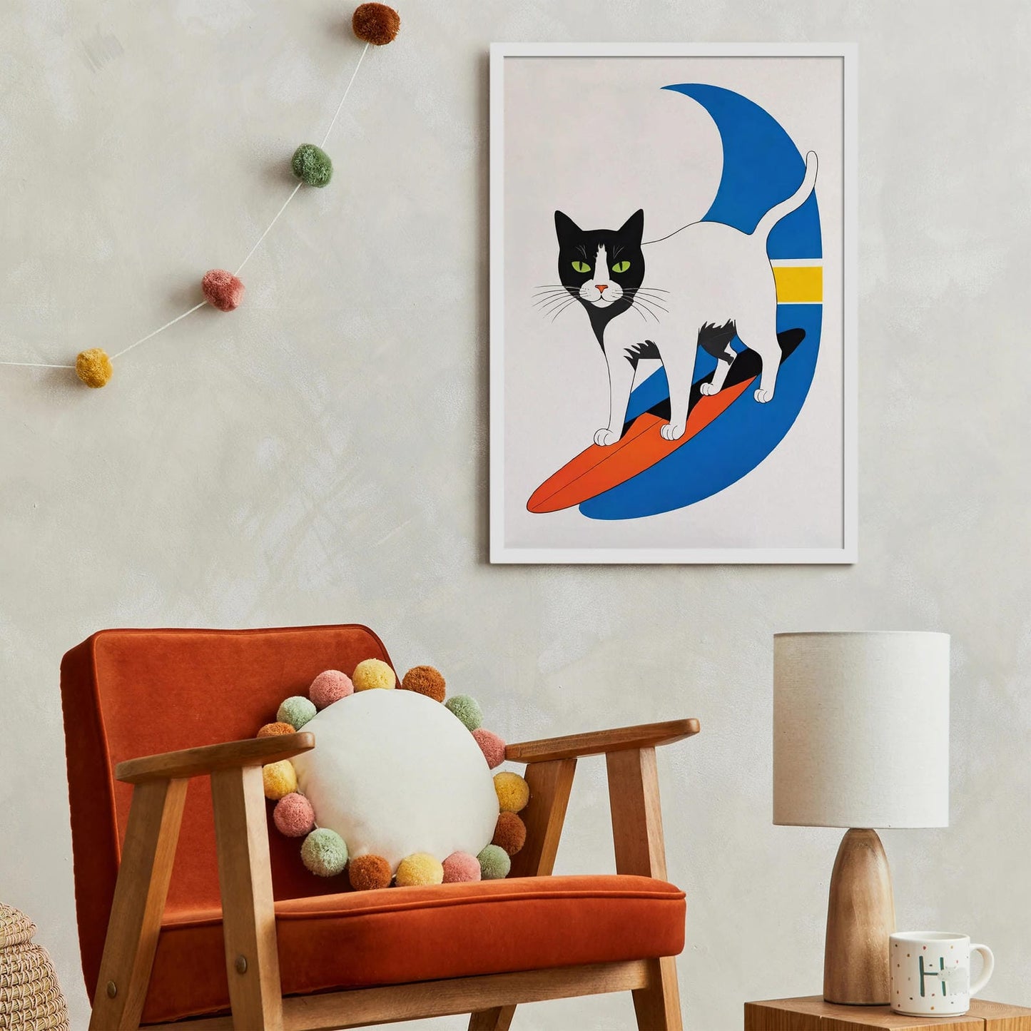 Surfing Cat - Quirky Wall Art Print