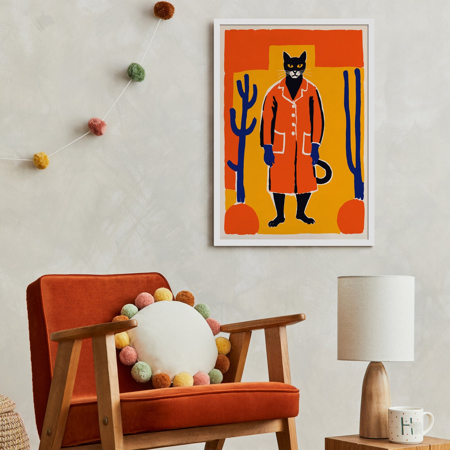 Folk Cat Farmer Wall Art Print