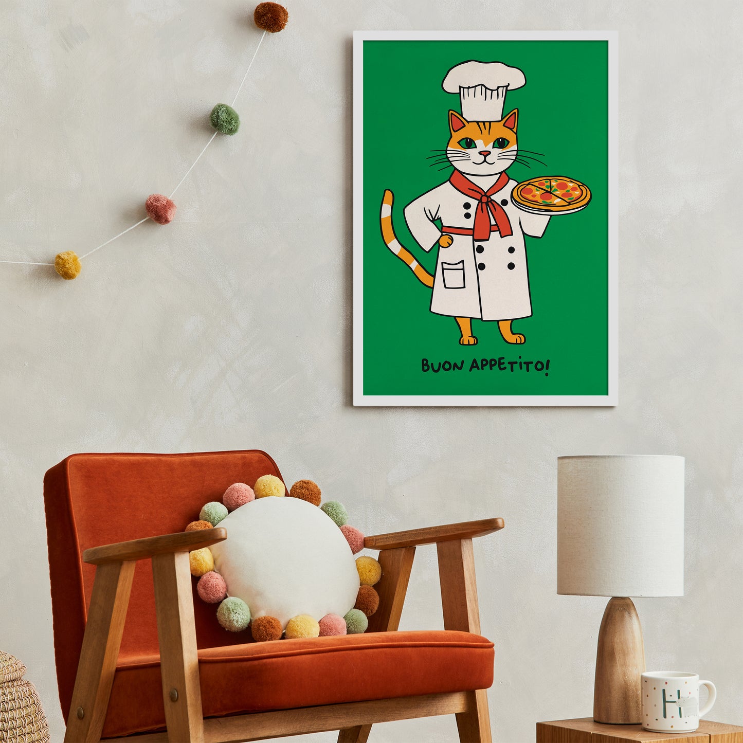 Buon Appetito Cat Pizza Lover Green Poster