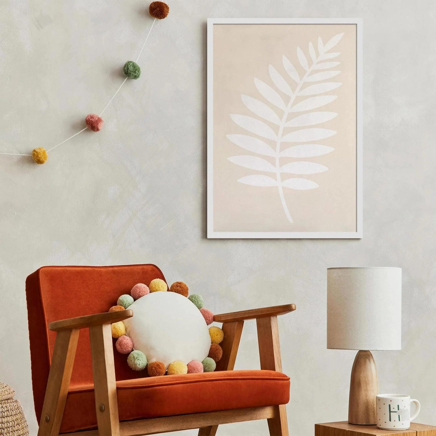Japandi Fern Leaf Poster – White Minimal Wall Decor