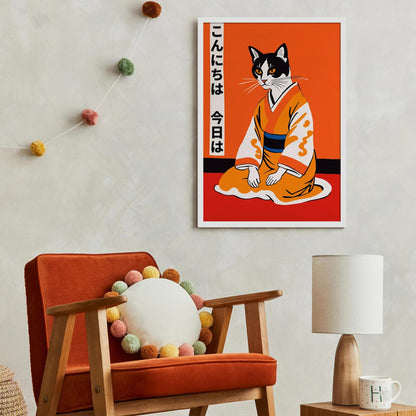 Japanese Kimono Cat Art Print