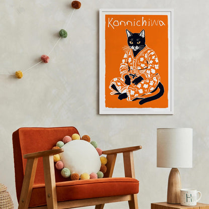 Konnichiwa Japanese Cat Print