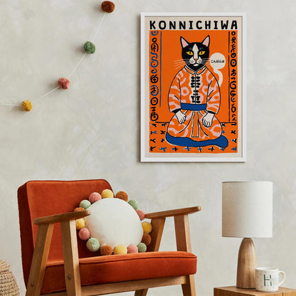 Konnichiwa - Cute Japanese Cat Poster