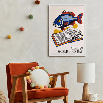 World Book Day Fish Reading Poster Print