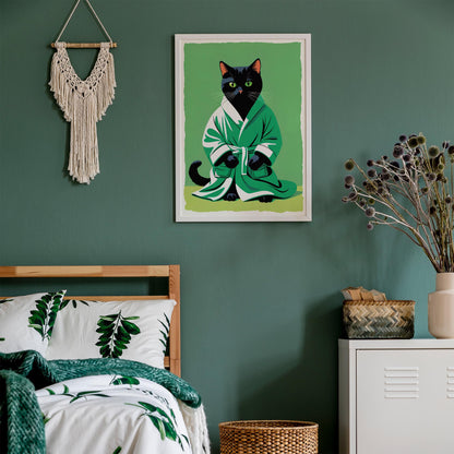 Green Robed Black Cat Art Print