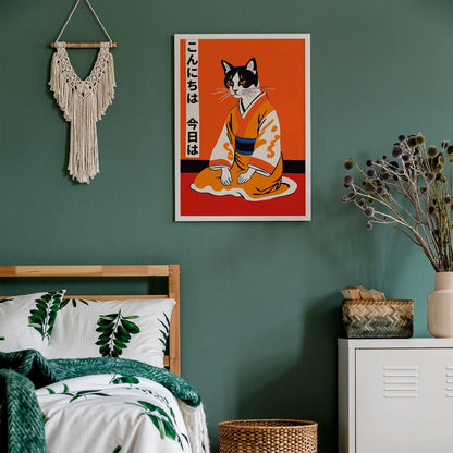 Japanese Kimono Cat Art Print