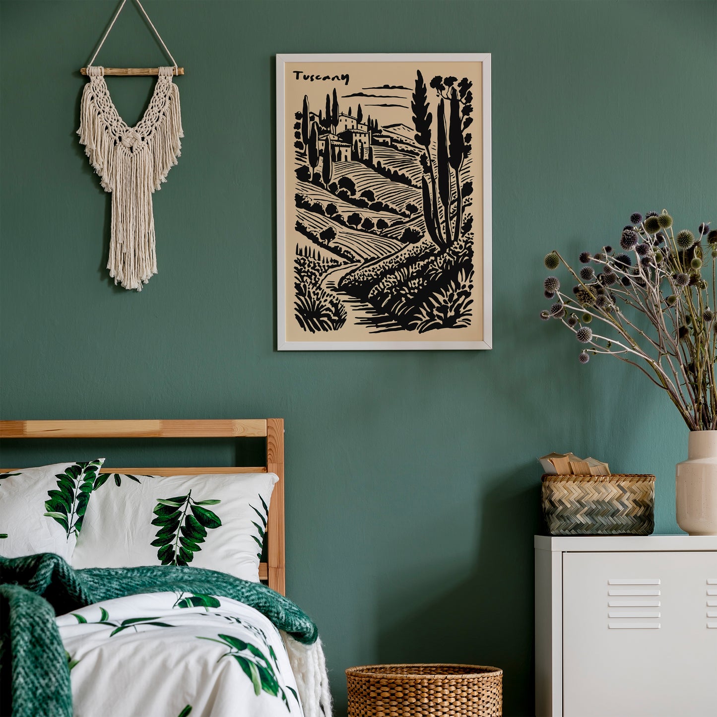 Tuscany Scenic Black Ink Style Print