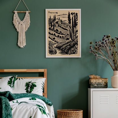 Tuscany Scenic Black Ink Style Print