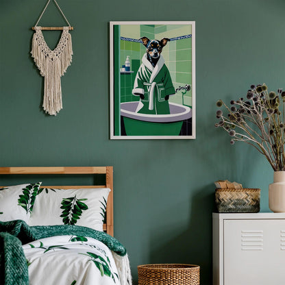 Cute Dog Bathroob Art Print