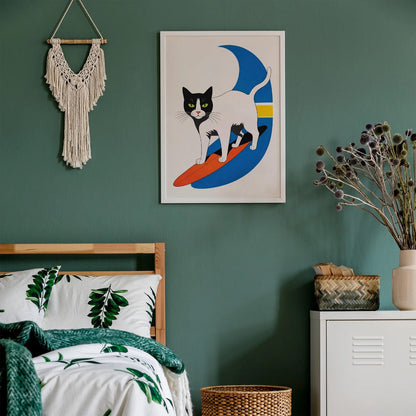 Surfing Cat - Quirky Wall Art Print