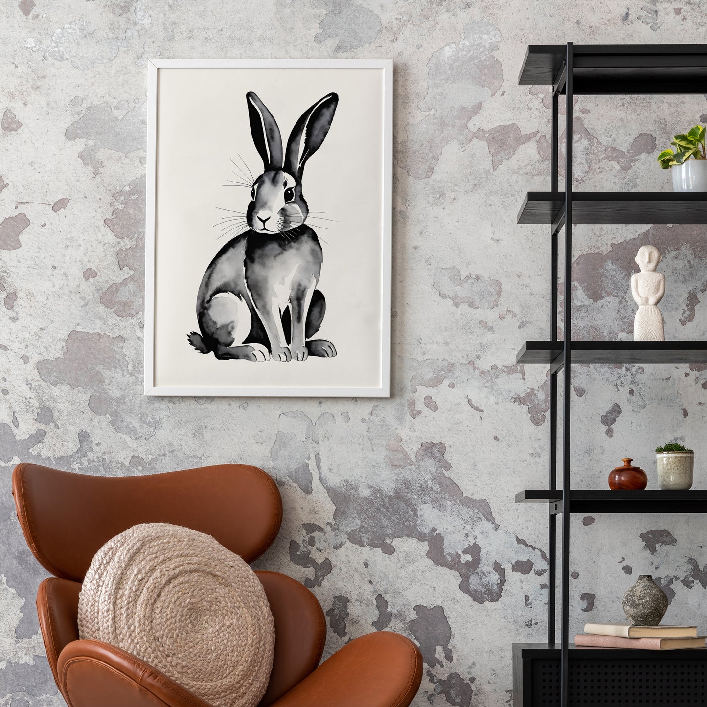 Black & White Bunny Watercolor Poster