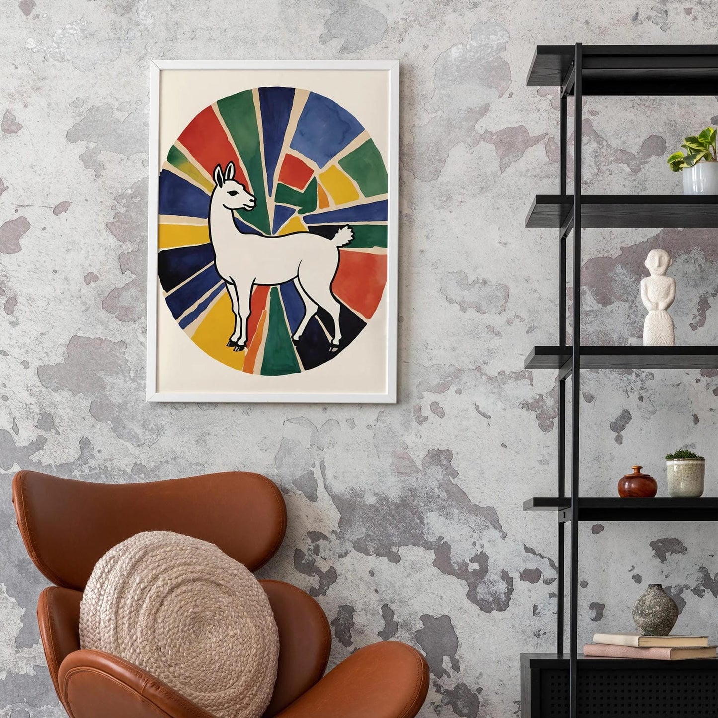 Llama in Rainbow Rays Art Print