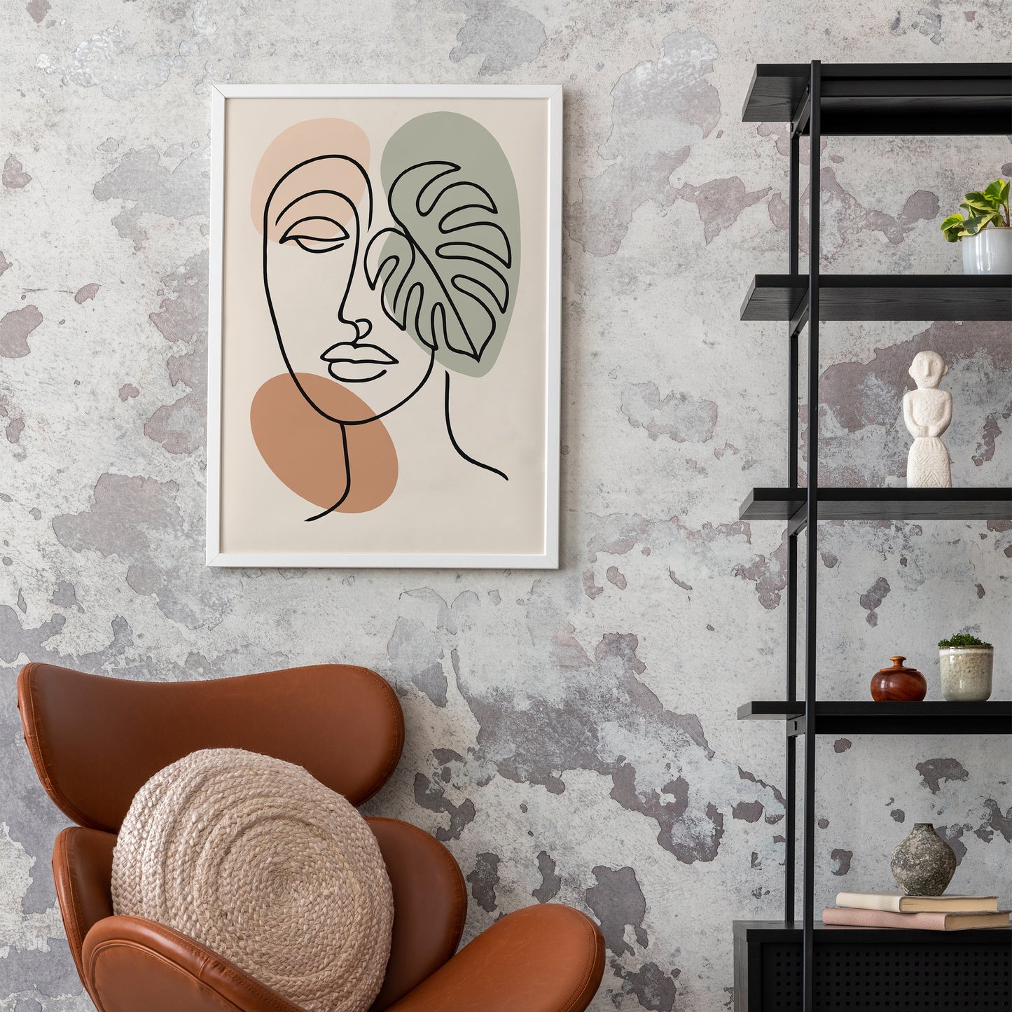 Minimalist Boho Poster – Face & Monstera