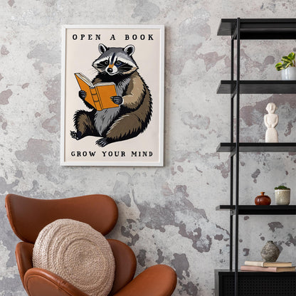 Open A Book Raccoon Reading Wall Art Print