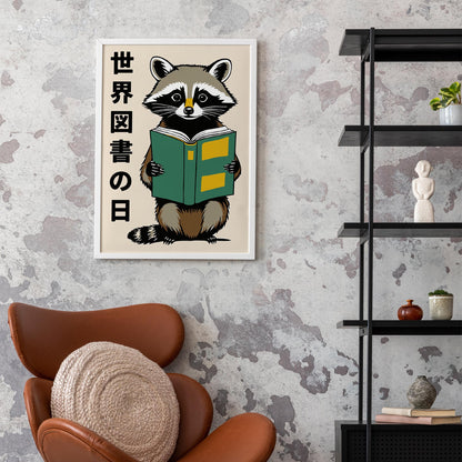 Reading Raccoon Library Wall Print